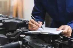Mechanik spisuje protokół przeglądu, by uniknąć kary za spóźniony przegląd.
