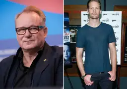 Stellan Skarsgård i jego syn Alexander na premierze filmu.