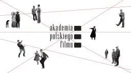 Kolaż postaci z filmów, z napisem "akademia polskiego filmu".