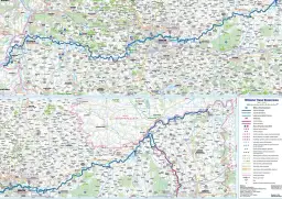 Mapa przedstawia trasę rowerową wzdłuż Wisły, z zaznaczonymi odcinkami istniejącymi i planowanymi, od Krakowa po Tarnów.