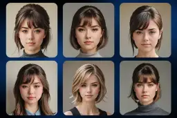 Seis retratos de mujeres con distintos tipos de flequillo, desde rectos y cortos hasta desfilados y laterales.