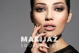 Krok po kroku blendowanie cieni do powiek dla efektu smokey eyes. Modelka z perfekcyjnym makijażem oczu i ust.