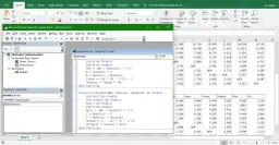 Okno edytora VBA w programie Excel z kodem i arkuszem kalkulacyjnym.