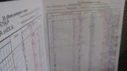 Dziennik lekcyjny z wpisanymi ocenami, widok na tabelę postępów w nauce. Kiedy jest wystawienie ocen, widać tu zapisy.
