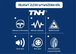 Objawy złego wyważenia kół: wibracje kierownicy, nadwozia, nadsterowność, szum i bicie opon, nierównomierne zużycie bieżnika. Warto wyważać koła co roku.