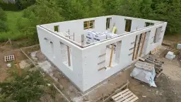 Budowa domu z bloczków z betonu komórkowego, widok z góry.