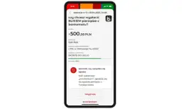 Ekran telefonu z potwierdzeniem wypłaty 500 zł BLIKIEM z bankomatu mBank.