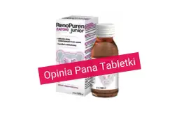 RenoPuren Zatoki Junior - płyn na zatoki dla dzieci. Opakowanie i butelka z płynem.