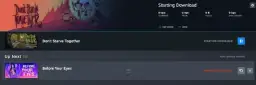 Steam pokazuje pobieranie gry "Don't Starve Together". Jeśli masz problemy, spróbuj jak wyczyścić pamięć podręczną Steam.