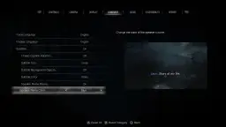 Ustawienia języka w Resident Evil 4 Remake. Możliwość zmiany koloru napisów, by ułatwić grę, np. spolszczenie.