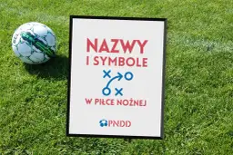 Piłka nożna i tablica z hasłem "NAZWY I SYMBOLE W PIŁCE NOŻNEJ". Fff co to za gra?
