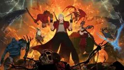 Dante z Devil May Cry 1, otoczony przez demony i płomienie, gotowy do walki.