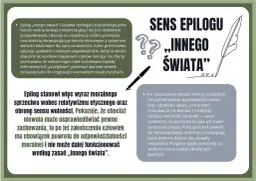 Grafika z tekstem "SENS EPILOGU „INNEGO ŚWIATA”", piórem i znakiem zapytania.