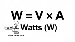 Wzór W=V×A wyjaśnia, jak obliczyć ampery z watów. Obok żarówki 100W i symbolu mocy.