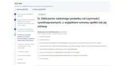 PCC-3(6): D. Obliczenie należnego podatku od czynności cywilnoprawnych, z wyjątkiem umowy spółki lub jej zmiany. Wybór rodzaju czynności.