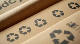 Powtarzające się znaki recyklingu na brązowym papierze podkreślają ich znaczenie w procesie ponownego wykorzystania materiałów.