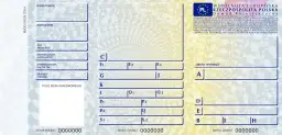 Fragment dowodu rejestracyjnego pojazdu z polami do wypełnienia i symbolami.