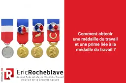 Plusieurs médailles du travail françaises, symboles de reconnaissance professionnelle, sont présentées. La question "Comment obtenir une médaille du travail ?" est posée.