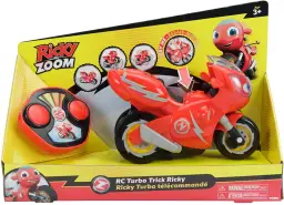 Zabawki Ricky Zoom: czerwony motocykl na radio z pilotem, gotowy do akcji i sztuczek.