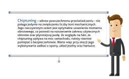 Ilustracja mężczyzny w garniturze wskazującego na tekst o chip tuningu.