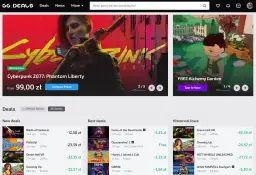 Cyberpunk 2077: Phantom Liberty w cenie 99 zł, szukaj najtańsza gra na Steam. Obok darmowy ogród alchemiczny.