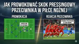 Taktyka piłkarska: prowokacja do pressingu na boisku i reakcja przeciwnika, który otwiera przestrzeń za linią obrony.