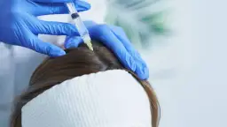 Zabieg wstrzykiwania botoksu w skórę głowy za pomocą strzykawki.