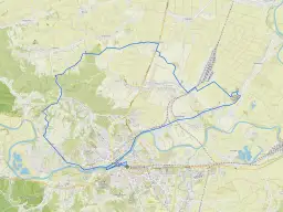 Mapa z zaznaczoną pętlą tras rowerowych Podkarpacie, prowadzącą przez malownicze tereny wokół Przemyśla.