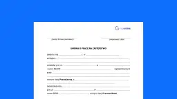 Formularz umowy o pracę na zastępstwo. Dokument zawiera pola do wpisania danych pracodawcy i pracownika, daty zawarcia umowy oraz miejsca na pieczęć firmową.