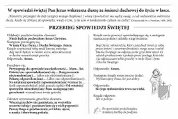 Fragment tekstu z instrukcją spowiedzi, z ilustracją kapłana z barankiem.
