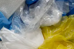 Stosy folii, w tym folia bąbelkowa, białe i żółte worki. To wszystko polietylen, co to za materiał?