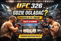Dwóch bokserów w klatce UFC, tekst "UFC 326 Gdzie oglądać? Transmisja TV i online".