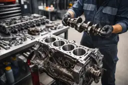 Mechanik składa silnik. Zastanawiasz się, ile kosztuje wymiana silnika w busie?