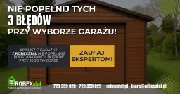 Brązowy garaż z napisem "Nie popełnij tych 3 błędów przy wyborze garażu!". Zaufaj ekspertom Robexstal.