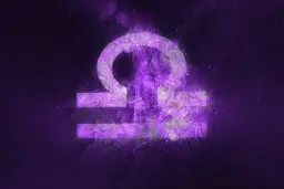 Symbol Wagi, 17 września znak zodiaku, w fioletowej mgławicy kosmicznej.