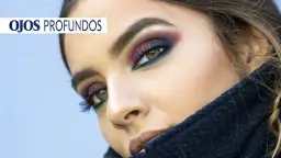 Ojos profundos con maquillaje vibrante, sombras moradas, azules y verdes que realzan la mirada, ideal para la colorimetría invierno profundo.