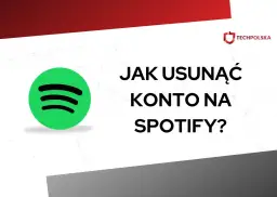 Jak usunąć konto Spotify? Ikona Spotify i tekst informacyjny na białym tle.