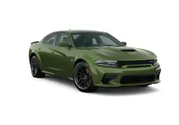 Zielony Dodge Charger SRT z czarnymi felgami i sportowym wyglądem.