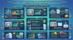 Schemat analizuje czynniki wpływające na rentowność inwestycji w mieszkanie na wynajem. Kluczem do stabilnego dochodu pasywnego jest dokładna analiza finansowa i planowanie.
