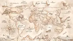 Mapa świata z wielorybem, żółwiem i ośmiornicą. Ta tapeta świata przeniesie Cię w podróż po kontynentach i oceanach.