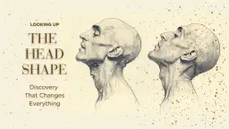 Dwa szkice głów z profilu, patrzących w górę. Tekst: "Looking Up The Head Shape". Zastanawiasz się, ile głowa ma cm długości?