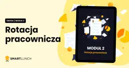 Ebook o rotacji pracowniczej. Grafika przedstawia tablet z dokumentami i wykresami, symbolizującymi fluktuację.