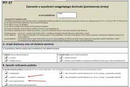 Fragment formularza PIT-37 z zaznaczonymi opcjami "wspólnie z małżonkiem" i "jako wdowa/wdowiec".