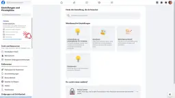 Facebook-Einstellungen: Ein Finger tippt auf "Kontenübersicht" in der linken Seitenleiste.