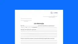 Formularz "List referencyjny" do wypełnienia przez pracodawcę, zawierający dane pracownika i opis jego pracy.