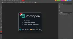 Interfejs Photopea, darmowego edytora grafiki online, który odpowiada na pytanie, czy photoshop jest darmowy.