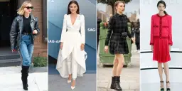 Cuatro it girls muestran estilos diversos: cuero y jeans, blanco elegante, cuadros modernos y rosa vibrante.