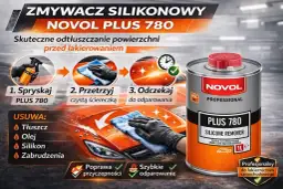 Zmywacz silikonowy NOVOL PLUS 780 to skuteczny sposób na odtłuszczenie powierzchni przed lakierowaniem, lepszy niż benzyna ekstrakcyjna.