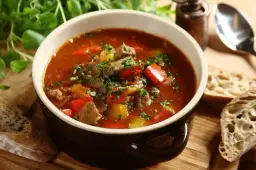 Smakowity bogracz z pieczarkami i ogórkiem to węgierska uczta!