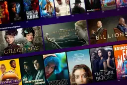 Plakat HBO z miniaturami filmów i seriali: "The Gilded Age", "Wychowane przez wilki", "Billions", "Kimi", "The Girl Before".